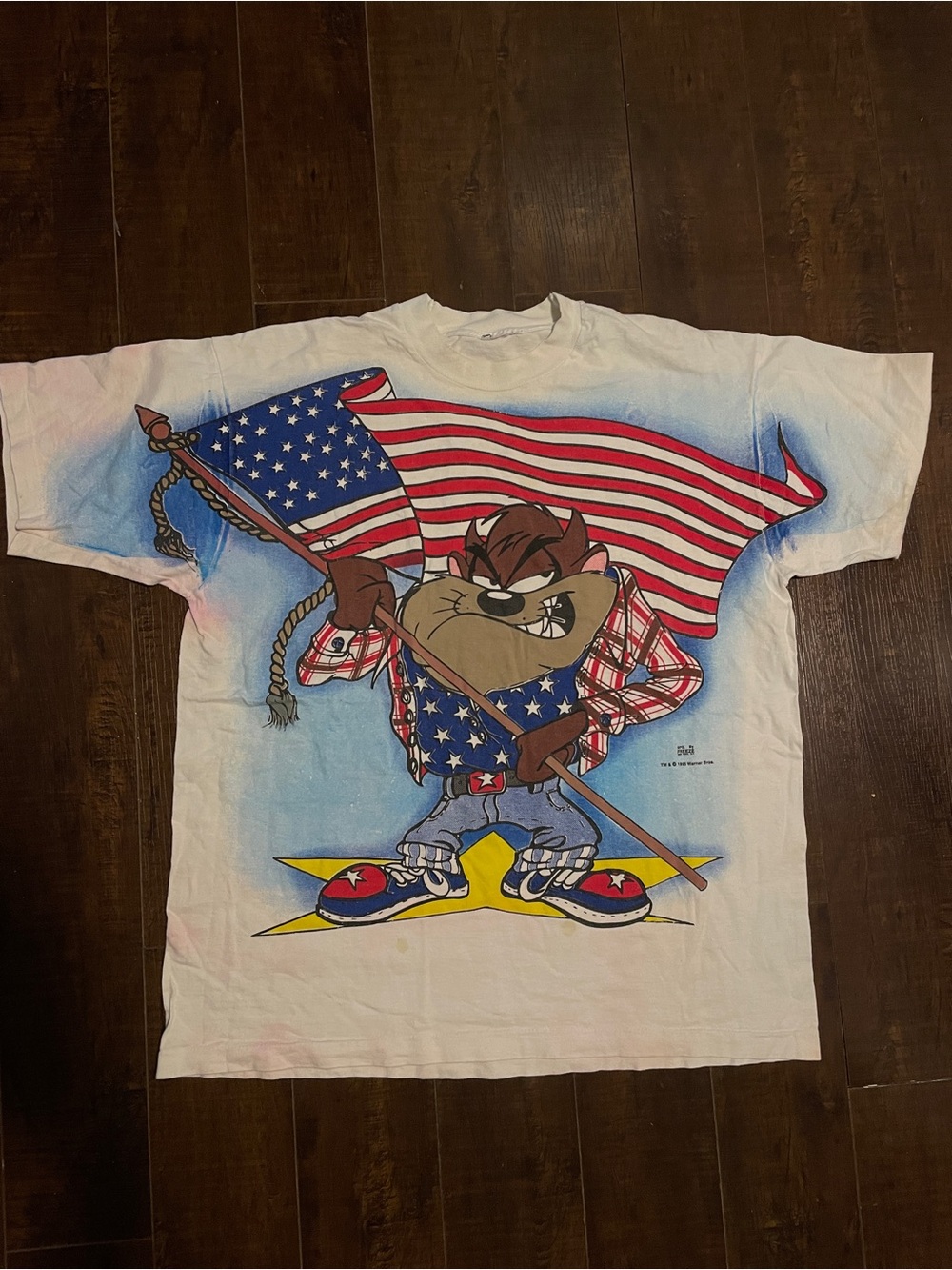 Looney Tunes Taz American Flag T-Shirt - White